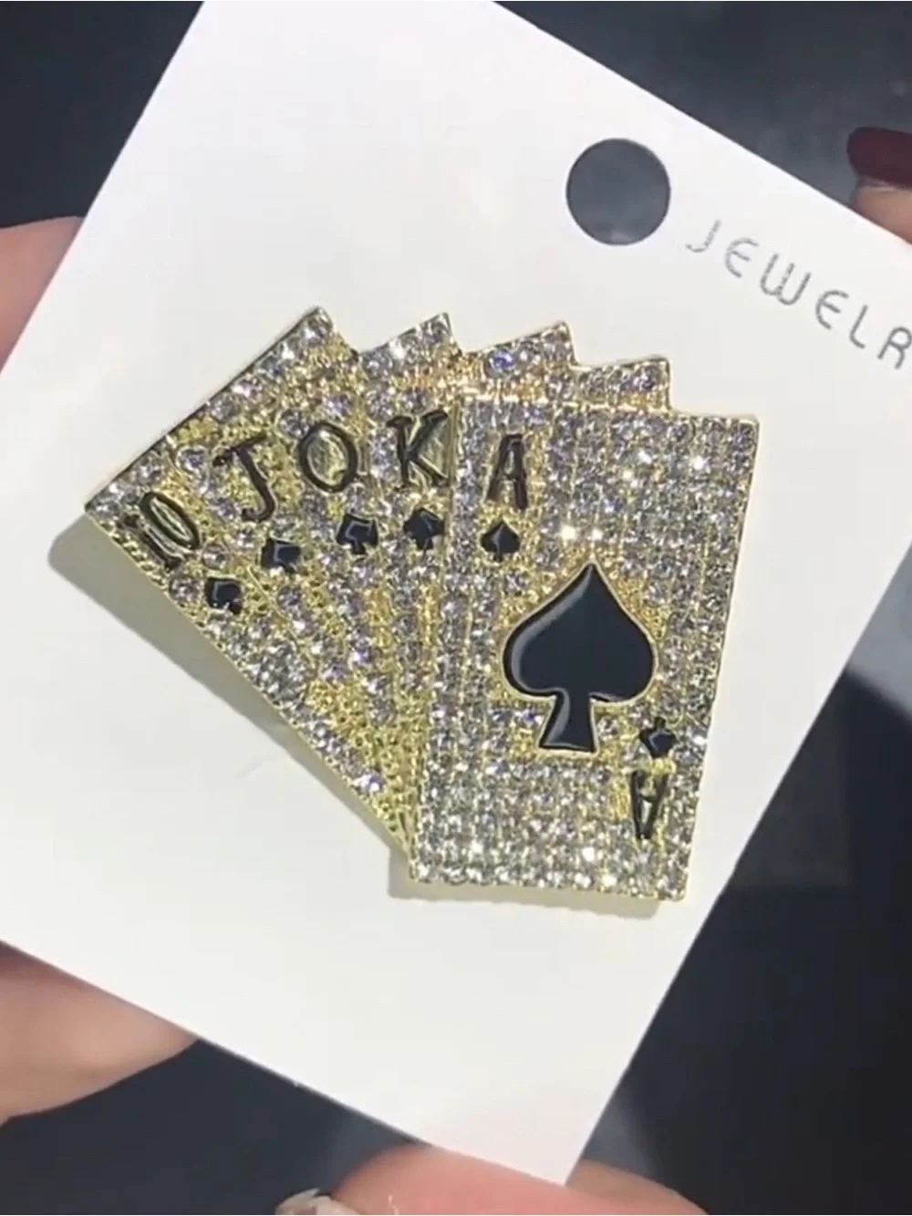 GOLD CRYSTAL POKER BROOCH / PIN / PENDANT